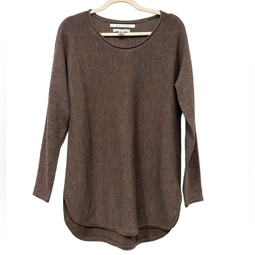 Max Studio Brown Long Sleeve Waffle Knit Sweater